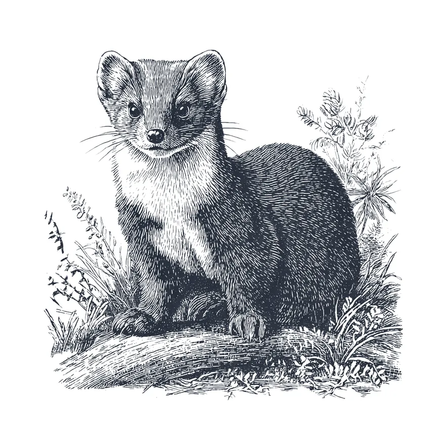 A woodcut engraving of a pine marten